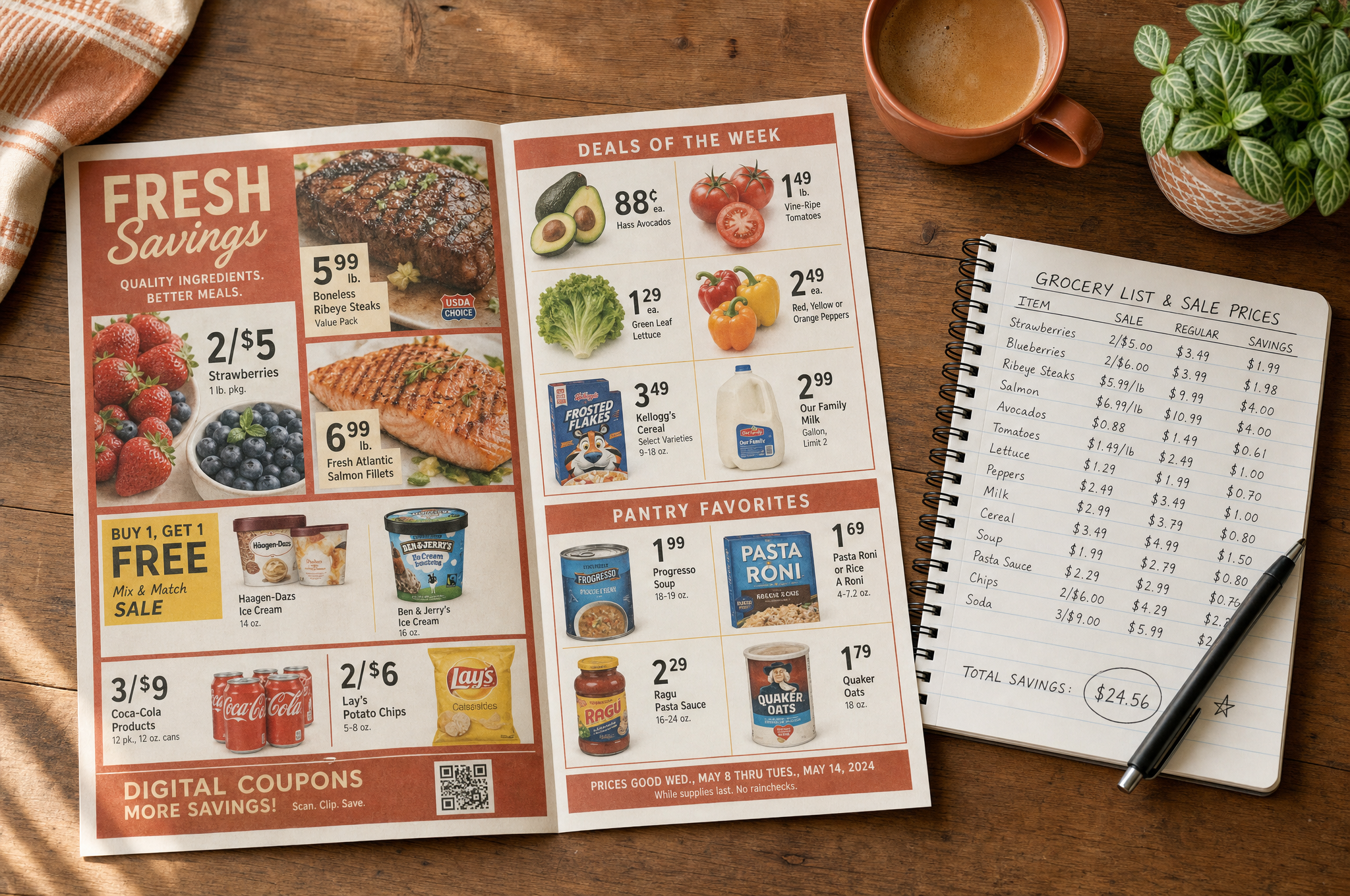 Grocery store sale ad with price tracking