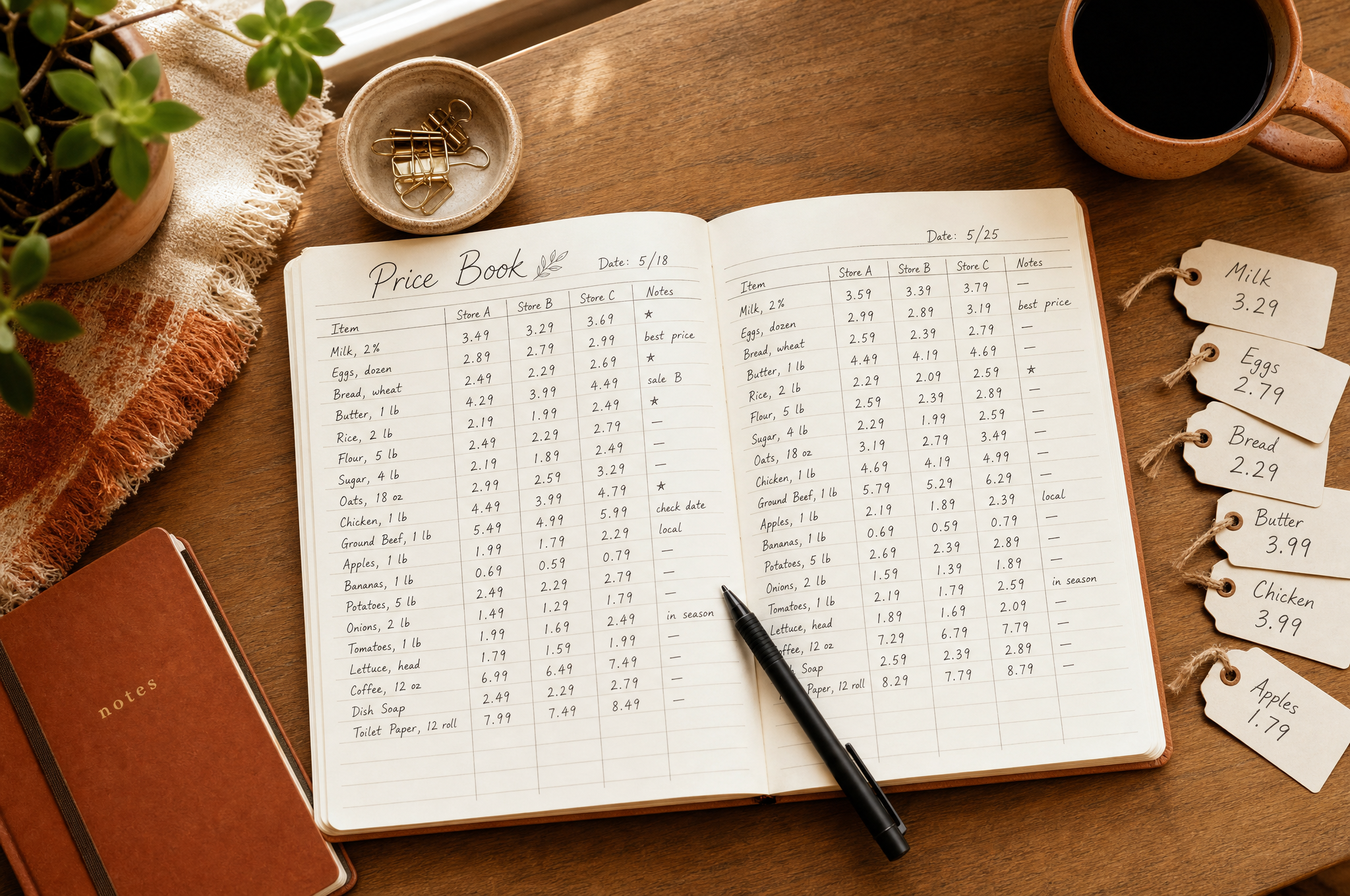 Handwritten price book notebook